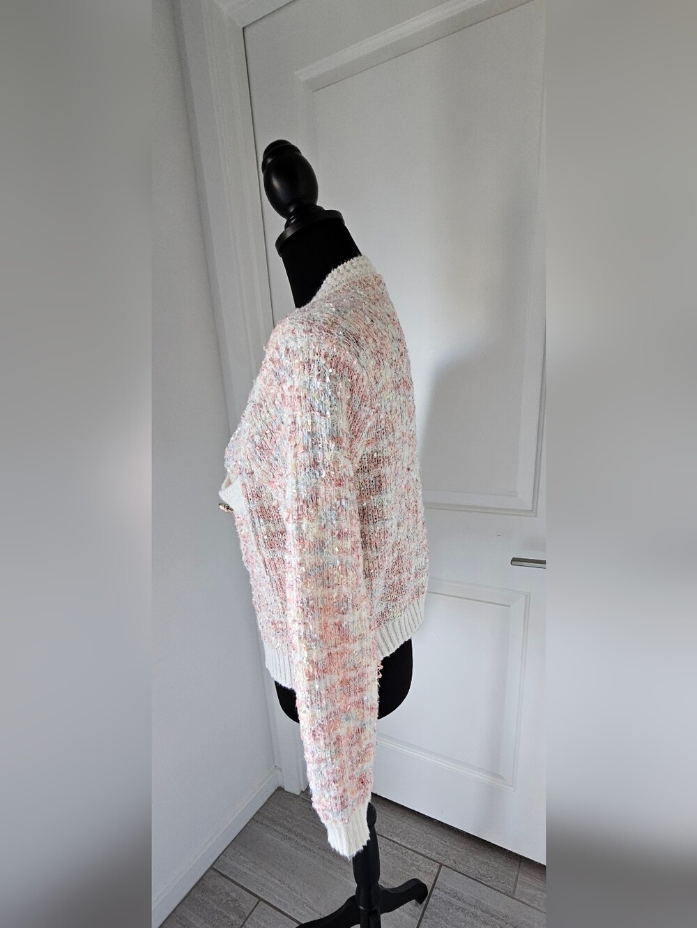 Handmade Women's Cream & Blush Textured Button-Front Cardigan - Picture 9 of 11